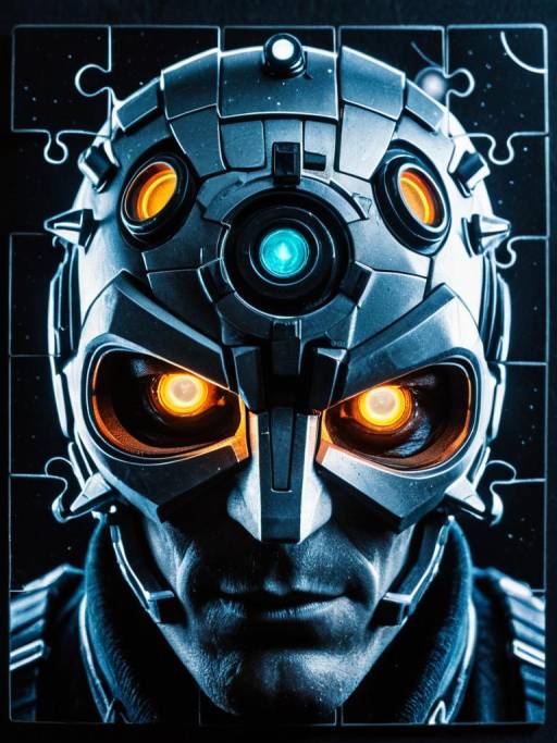 Close-up of Futuristic Cyborg with Glowing Eyes