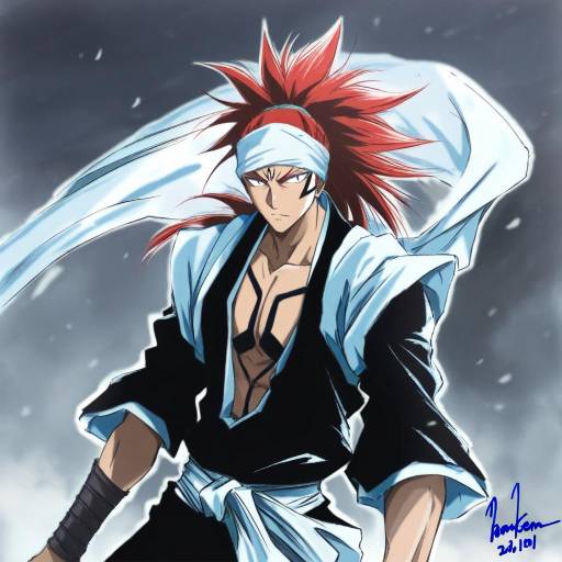 Illustration of Abarai renji, bleach in the style of Kem kem
