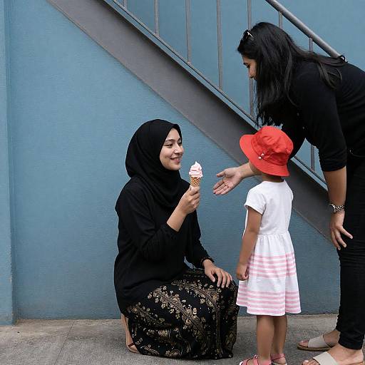 Woman Offering Ice Cream to Child Outdoors