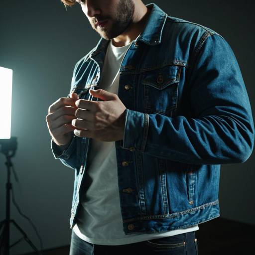 Man in Denim Jacket Adjusting Buttons