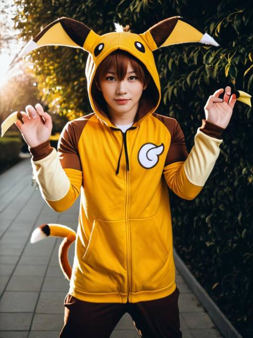 Man in Raichu Cosplay Costume Outdoors