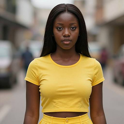 Realistic Dark-Skinned Girl in Yellow Shirt