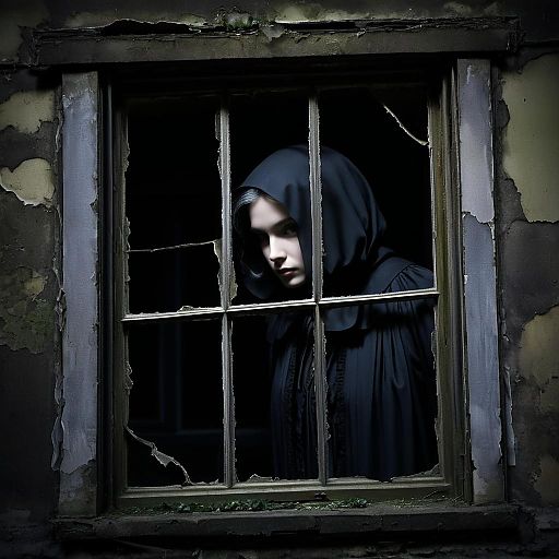 Shadowy Figure Behind Broken Window Shadowy Figure Behind Broken Window