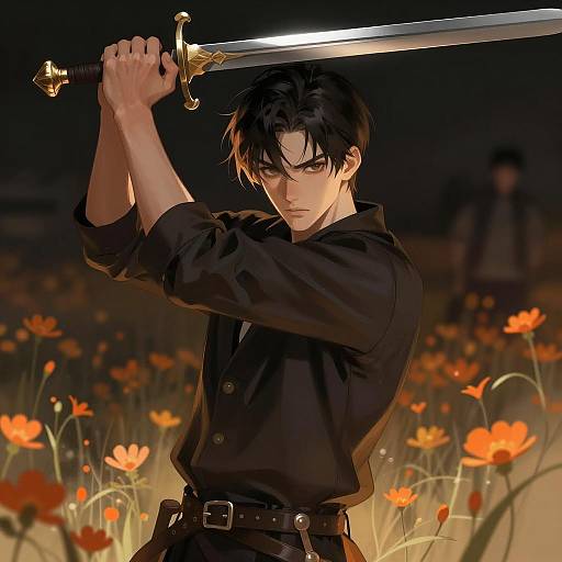 Young Warrior in Dark Field Illustration