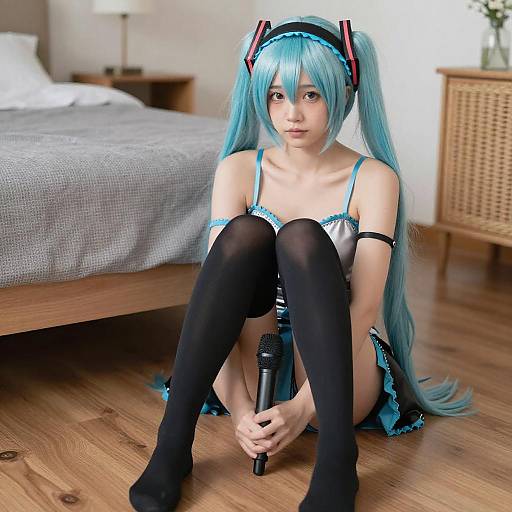 Blue-Haired Woman with Microphone