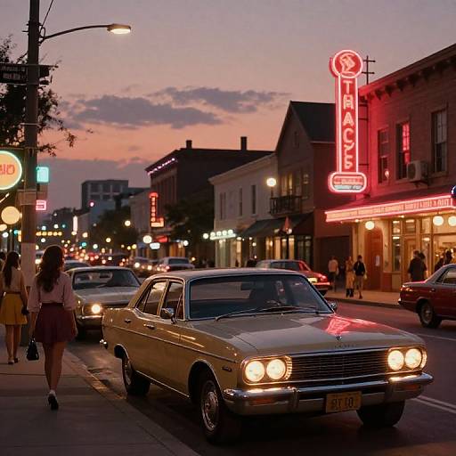 1981 Vintage Neon Cityscape at Dusk