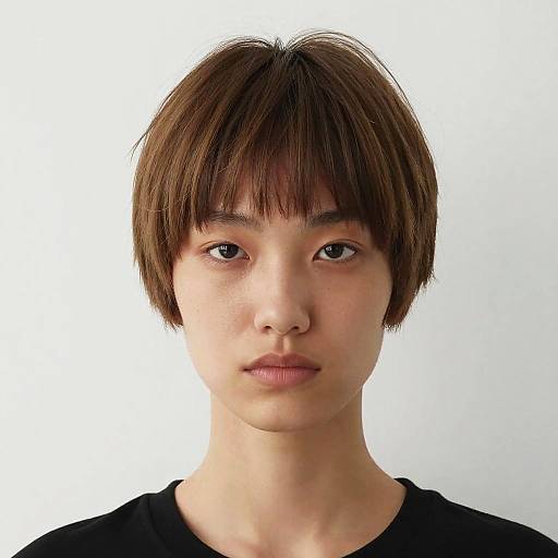 Young woman with stylish French crop haircut