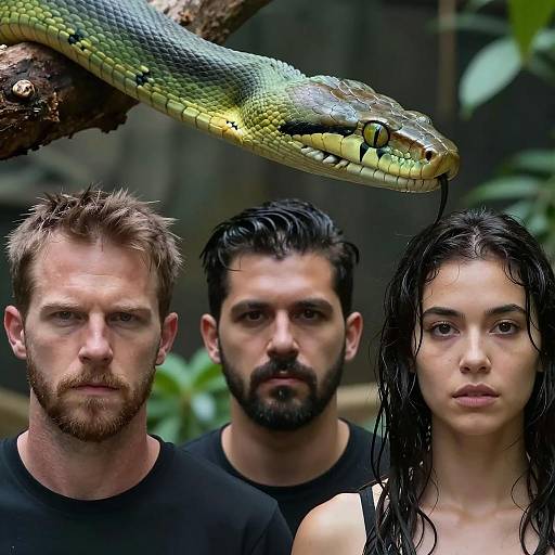 Serious Trio with a Sinister Snake