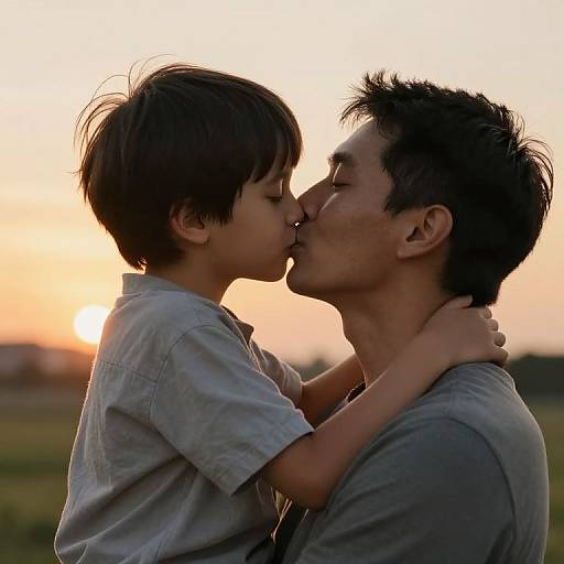 Tender Father-Son Sunset Embrace