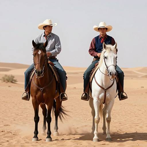 Cowboys Riding Horses in Desert