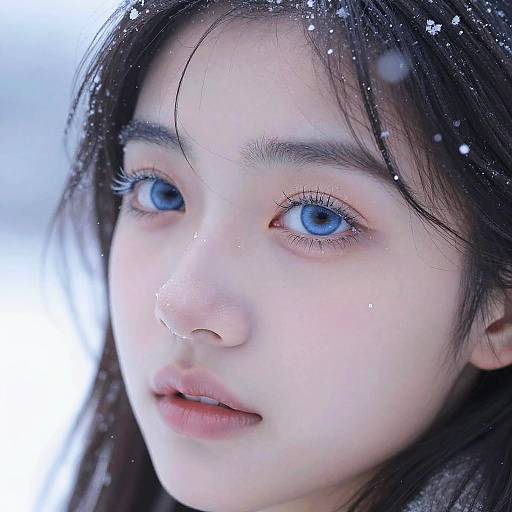 Blue Eyes in Gentle Snowstorm