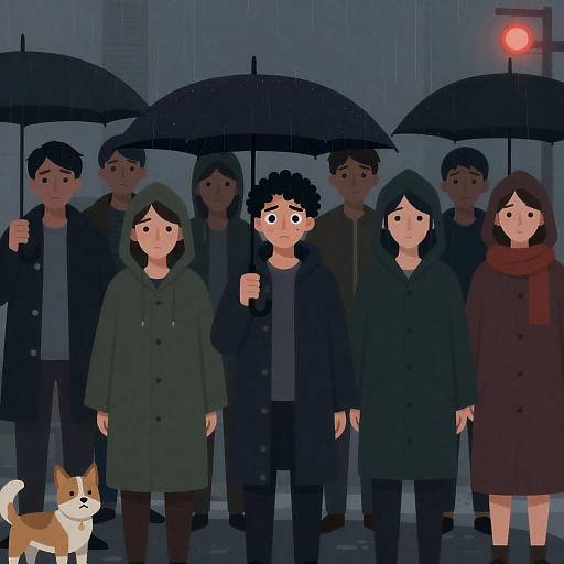 Somber Urban Rainy Day Gathering