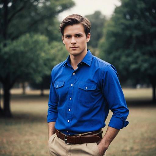 Young Man in Royal Blue Dress Shirt Outdoors