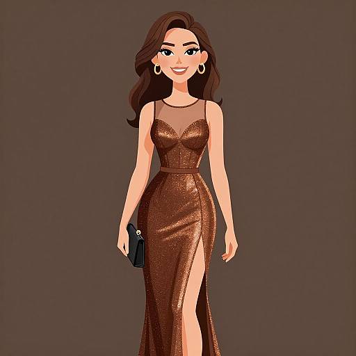 Elegant Woman in Metallic Evening Gown