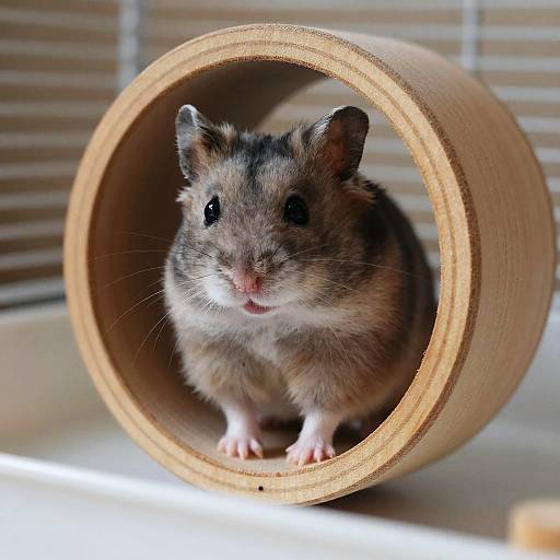 Photorealistic Grey Hamster in Cozy Cage
