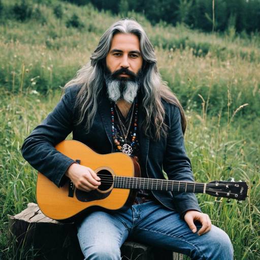 Man with Long Hair Playing Acoustic Guitar Outdoors