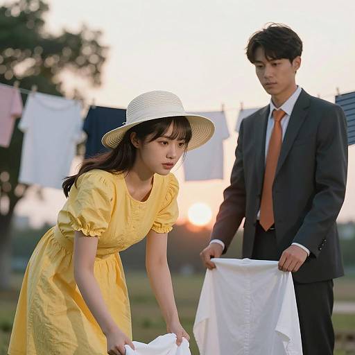 Sunset Laundry: A Couple's Moment