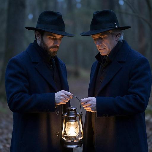 Mysterious Lantern Holders in Forest