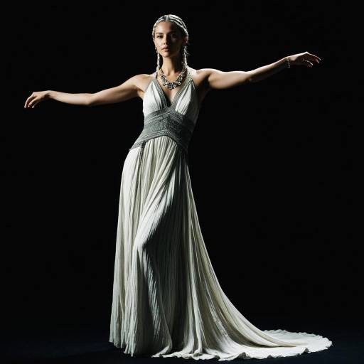 Graceful woman in elegant flowing white gown