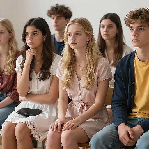 Young Adults Sitting in a Row