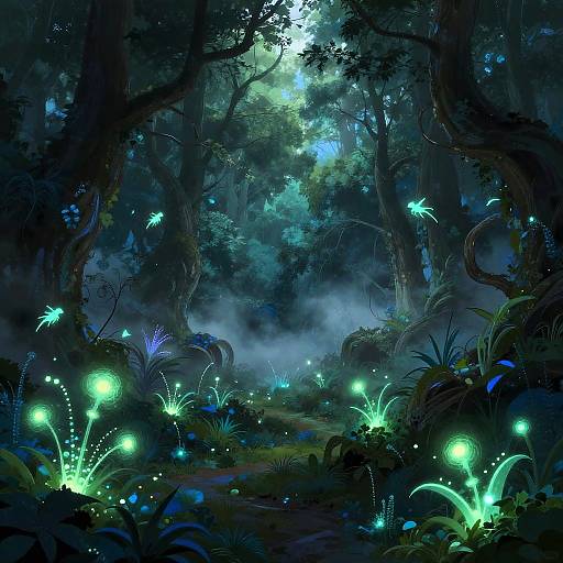 Bioluminescent Mystical Forest Scene