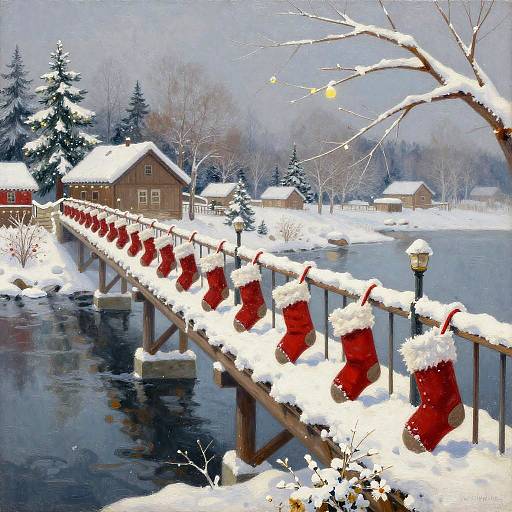 Snowy Christmas Bridge Landscape
