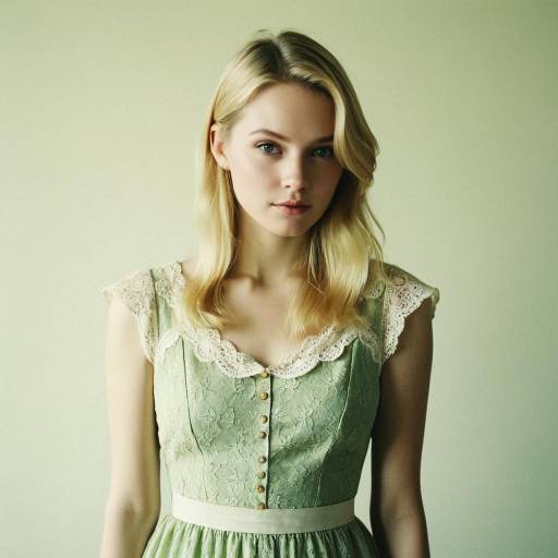 Young Blonde Woman in Vintage Lace Dress