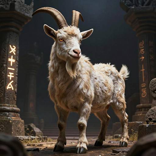 Mythical Pig-Goat Hybrid in Ruins