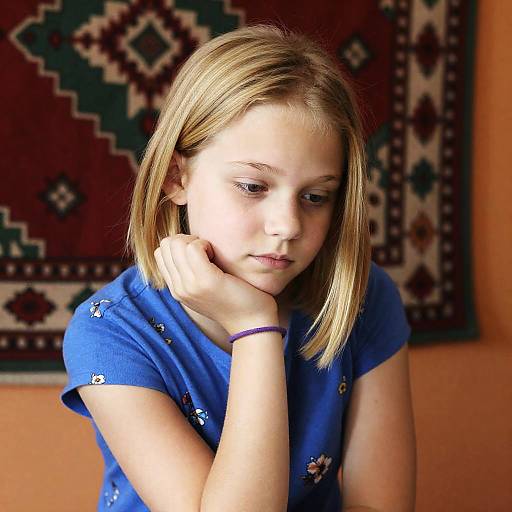 Introspective Young Girl in Floral Shirt