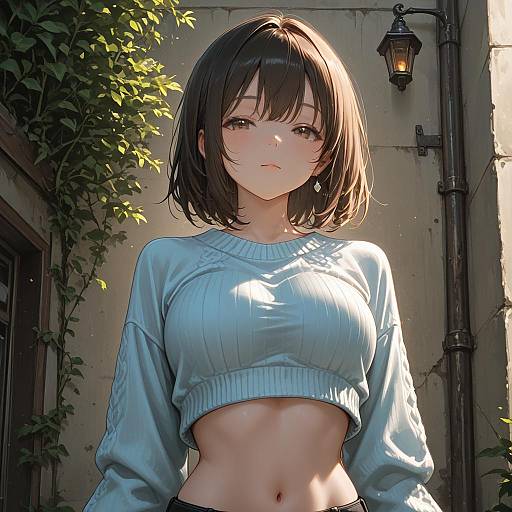 Elegant Woman in Sweater with Lanterns