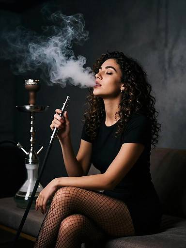 Cinematic Night Portrait: Woman with Shisha