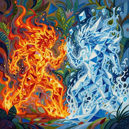 Elemental Clash: Fire vs Ice Artwork