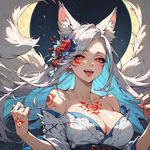 Enchanting Kitsune Girl in Moonlight