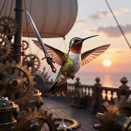 Steampunk Hummingbird on Airship Deck