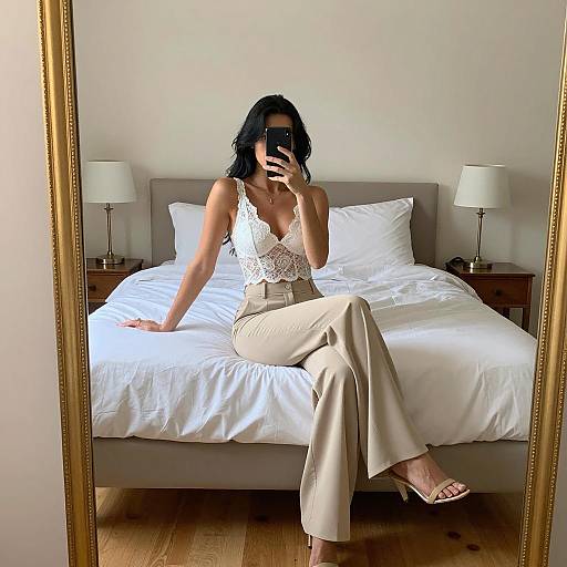 Chic Woman Taking Mirror Selfie in Room