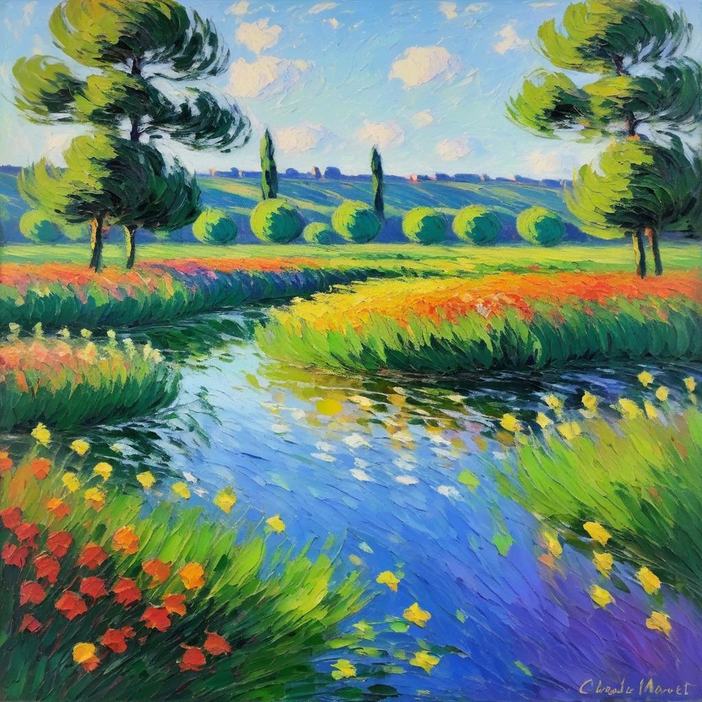 Vibrant Impasto Landscape by Monet