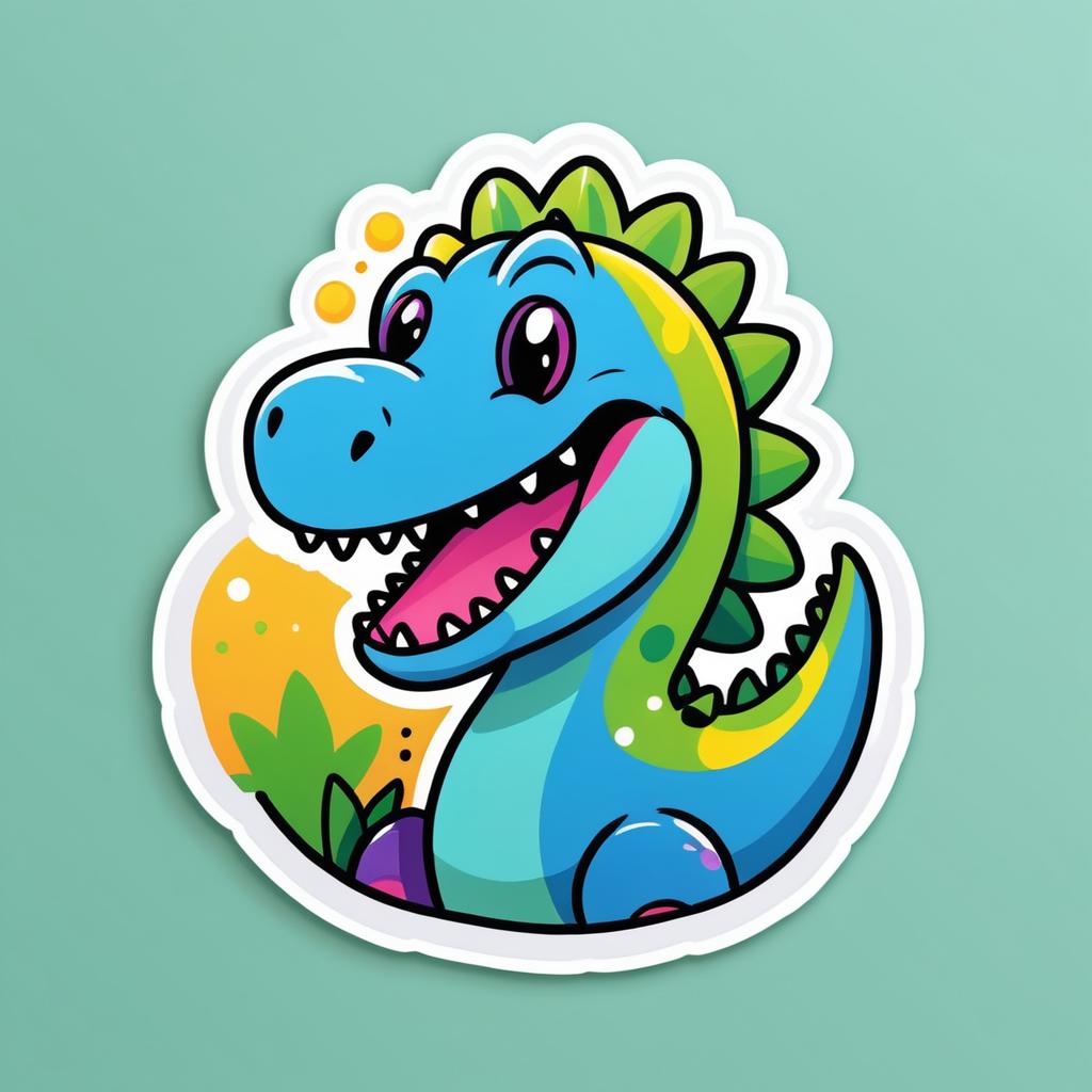 Colorful Happy Dinosaur Sticker Design