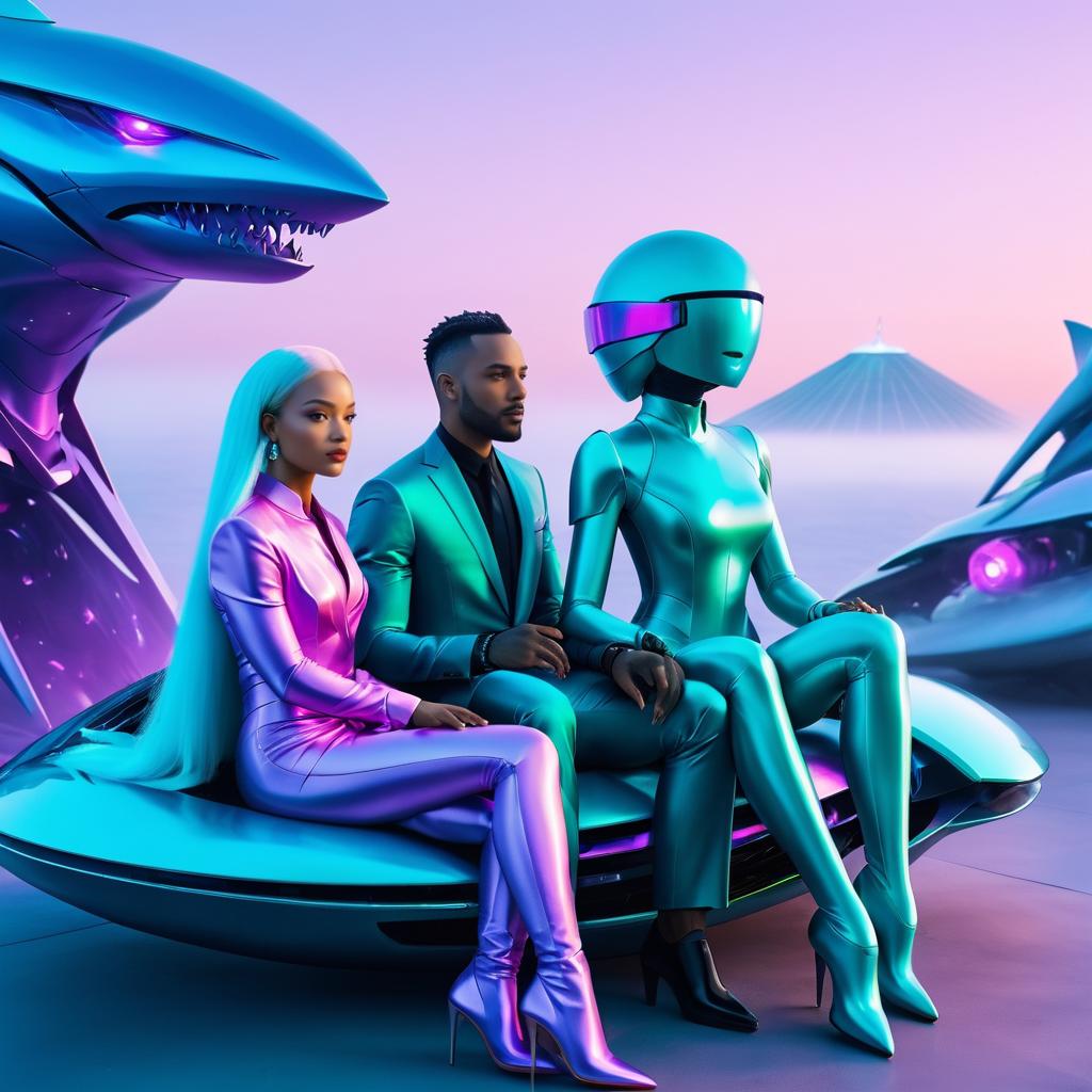 Futuristic Robot Couple in Volcano Setting