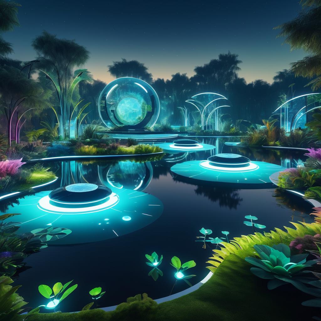 Futuristic Eco-Garden with Bioluminescent Features