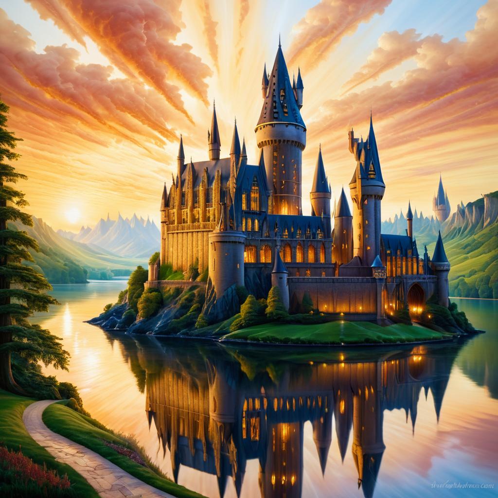 Magical Sunrise Over Hogwarts Castle