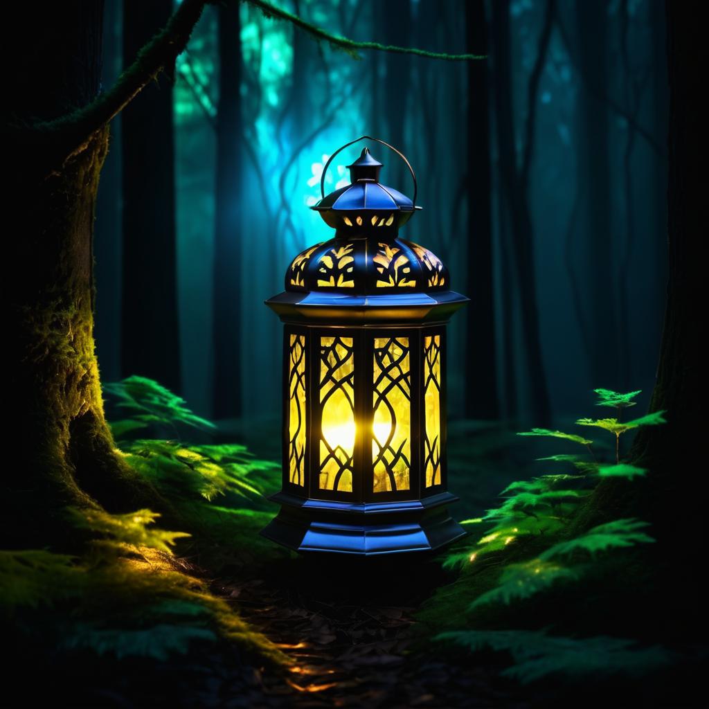 Glowing Lantern in Enchanted Forest