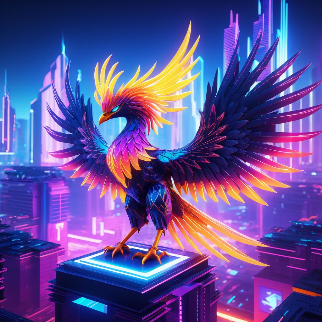 Vibrant Phoenix in Futuristic Cityscape