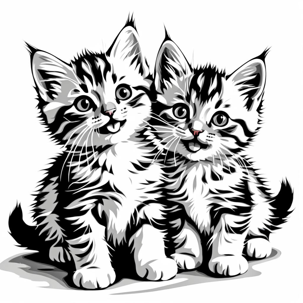 Cute Drawing of Two Happy Kittens