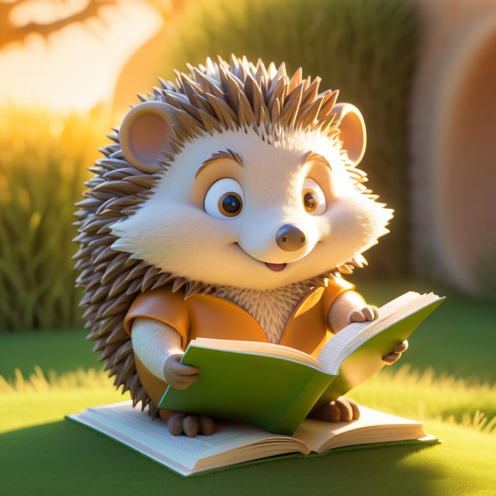 Cheerful Hedgehog Reading in Sunlight