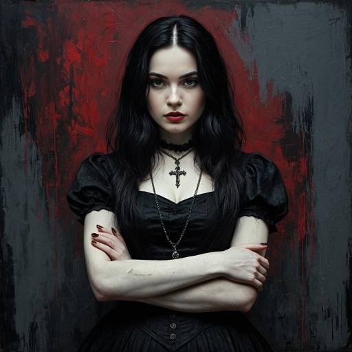 Gothic Woman in Vintage Black Dress