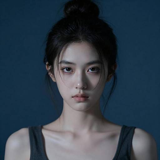 Intense Portrait of Pale Woman in Blue