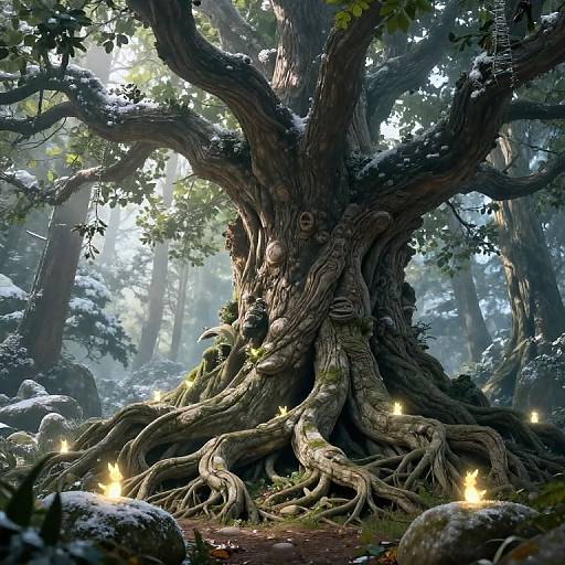 Giant Ancient Tree in Mystical Forest