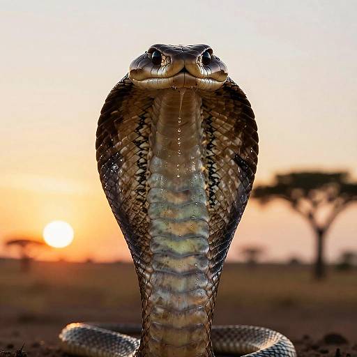 Hyperrealistic Cobra Portrait at Sunset