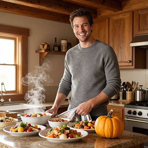 Smiling Man in Rustic Kitchen