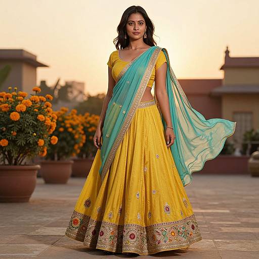 Elegant Indian Woman in Half Saree